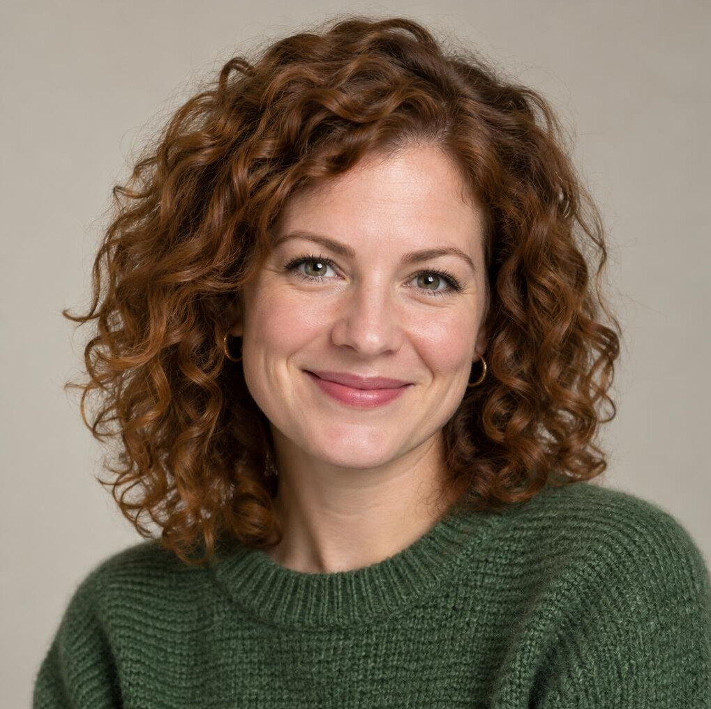 Portrait of a smiling woman with curly hair